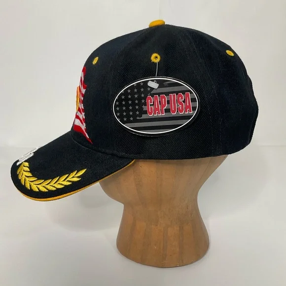 USA Men’s Embroidered American Flag Eagle Black Adjustable Closure Baseball Cap - Picture 4 of 14